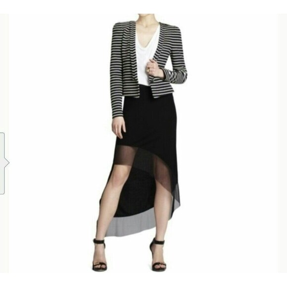 BCBGMaxazria Hendricks Black White Striped Blazer Jacket Size L - Picture 1 of 7